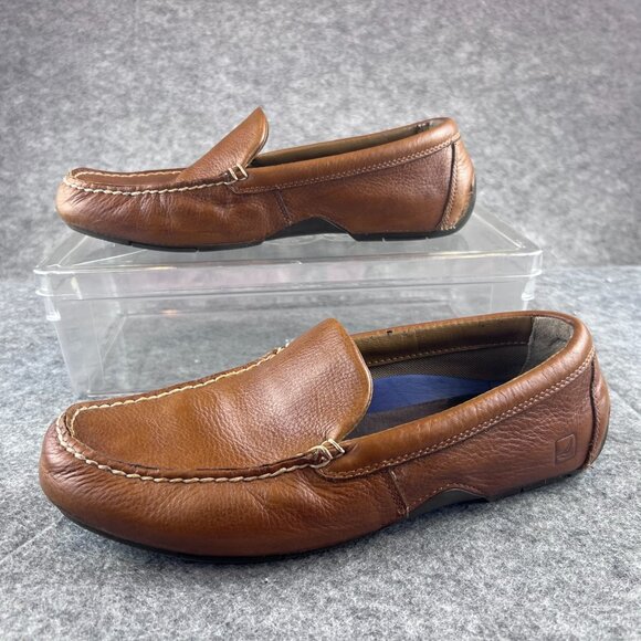Sperry Mens 10M Brown Boat Driver Leather Slip-On Loafers Moccasin Rubber Sole - Picture 3 of 12
